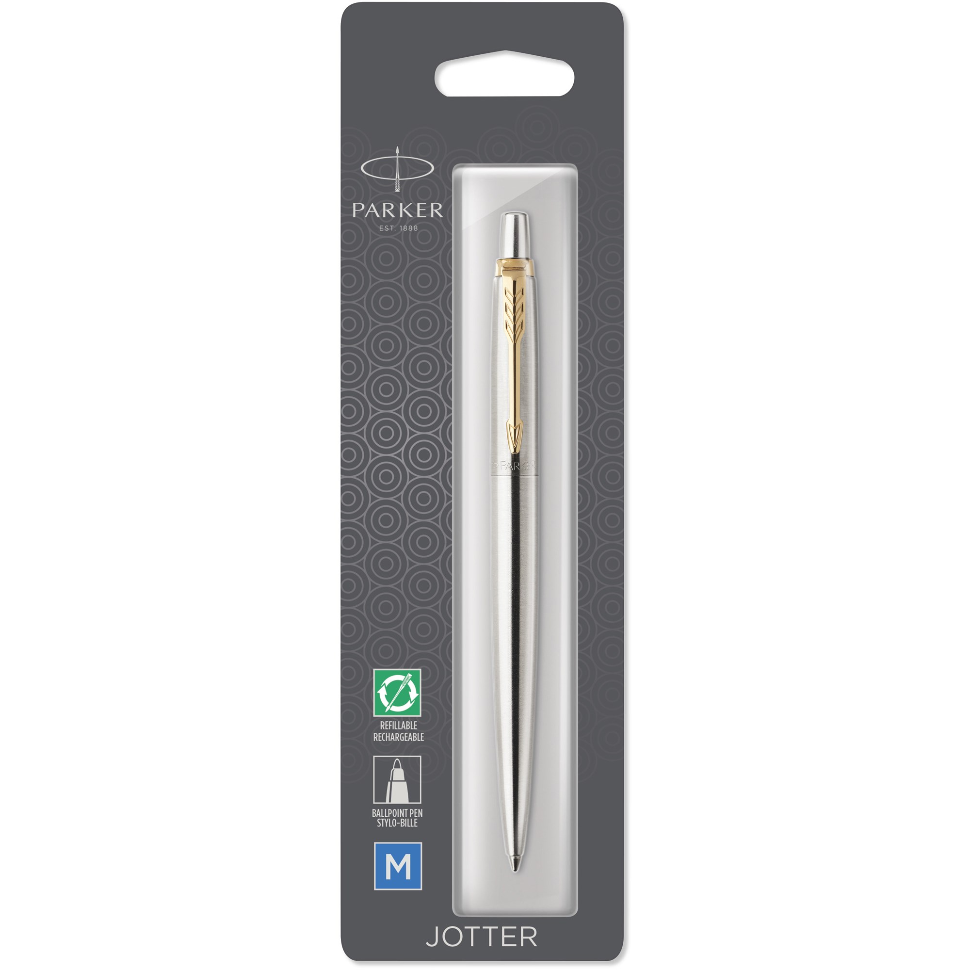 Parker Jotter Ballpoint Pen Gold Trim Stainless Steel Blue Refill
