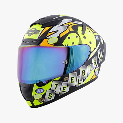 STEELBIRD SA-2 CASINO GLOSSY BLACK/NEON C/V 580 MM WITH EXTRA VISOR (SH)