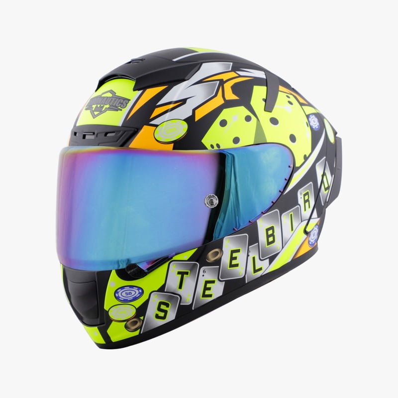 STEELBIRD SA-2 CASINO GLOSSY BLACK/NEON C/V 600 MM WITH EXTRA VISOR (SH)