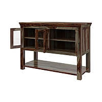 Rustic Farmhouse Wood Sideboard with Glass Cabinets & Open Shelf Rustic Farmhouse Wood Sideboard with Glass Cabinets & Open Shelf