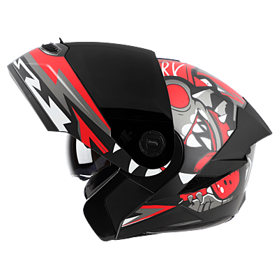 STEELBIRD SBA-8 ISS SHARKY GLOSSY BLACK/RED C/V 600 MM WITH EXTRA GOLD VISOR & GOLD SPOILER