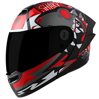 STEELBIRD SBA-8 ISS SHARKY MATT BLACK/RED C/V 600 MM WITH EXTRA SMOKE VISOR & BLACK SPOILER