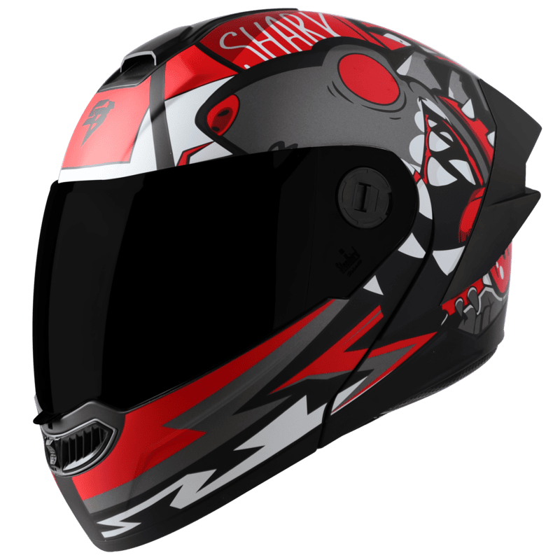 STEELBIRD SBA-8 ISS SHARKY MATT BLACK/RED C/V 600 MM WITH EXTRA SMOKE VISOR & BLACK SPOILER