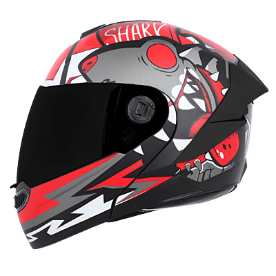 STEELBIRD SBA-8 ISS SHARKY GLOSSY BLACK/RED C/V 600 MM WITH EXTRA GOLD VISOR & GOLD SPOILER