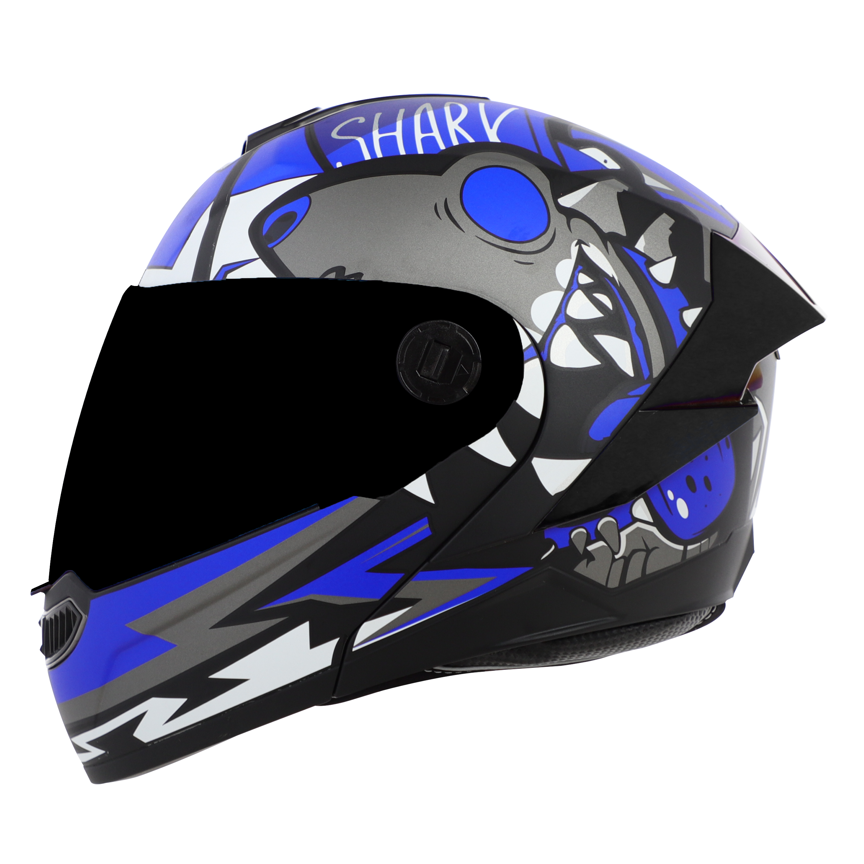 STEELBIRD SBA-8 ISS SHARKY MATT BLACK/BLUE C/V 580 MM WITH EXTRA BLUR VISOR & BLUE SPOILER