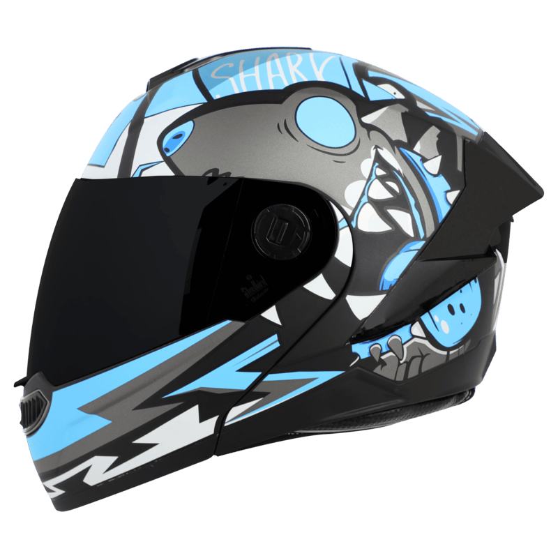 STEELBIRD SBA-8 ISS SHARKY MATT BLACK/JAZZ BLUE C/V 600 MM WITH EXTRA SMOKE VISOR & BLACK SPOILER