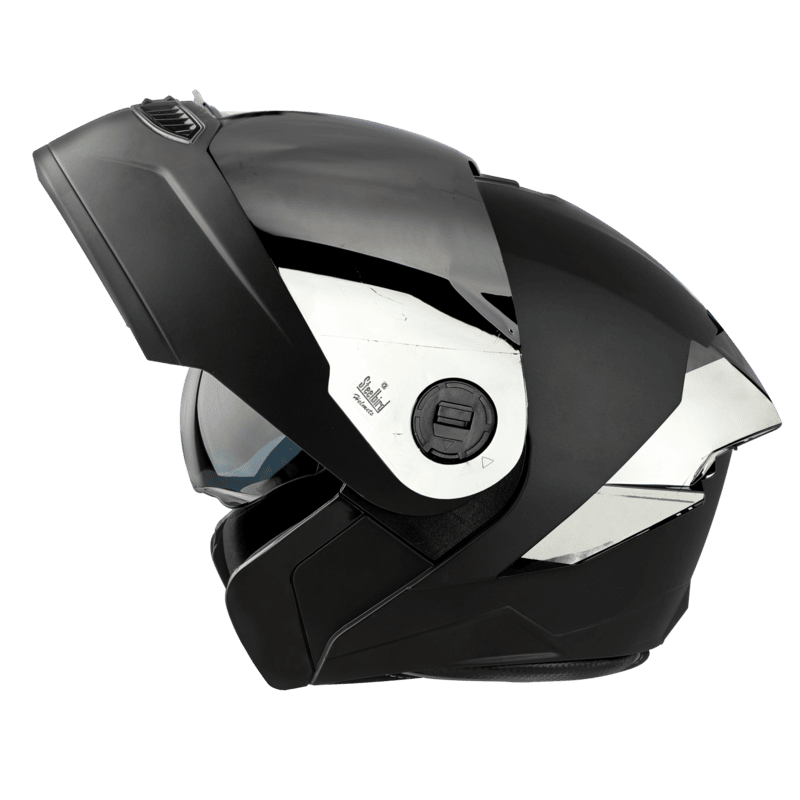 STEELBIRD SBA-8 ISS GLOSSY BLACK WITH BLACK SPOILER C/V 580 MM WITH EXTRA SMOKE VISOR