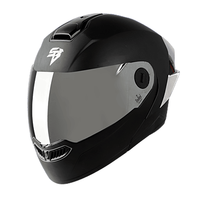 STEELBIRD SBA-8 ISS GLOSSY BLACK WITH BLACK SPOILER C/V 580 MM WITH EXTRA SMOKE VISOR