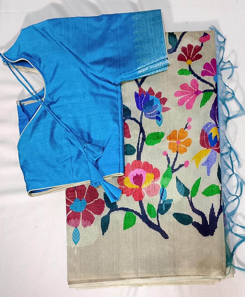 C133: Ready To Ship Beautiful Soft Tussar Silk Saree With Stitched Blouse