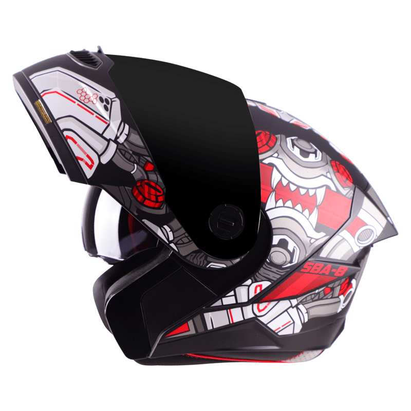 STEELBIRD SBA-8 ISS DIZIMON MAT BLACK/RED C/V 580 MM WITH EXTRA SMOKE VISOR