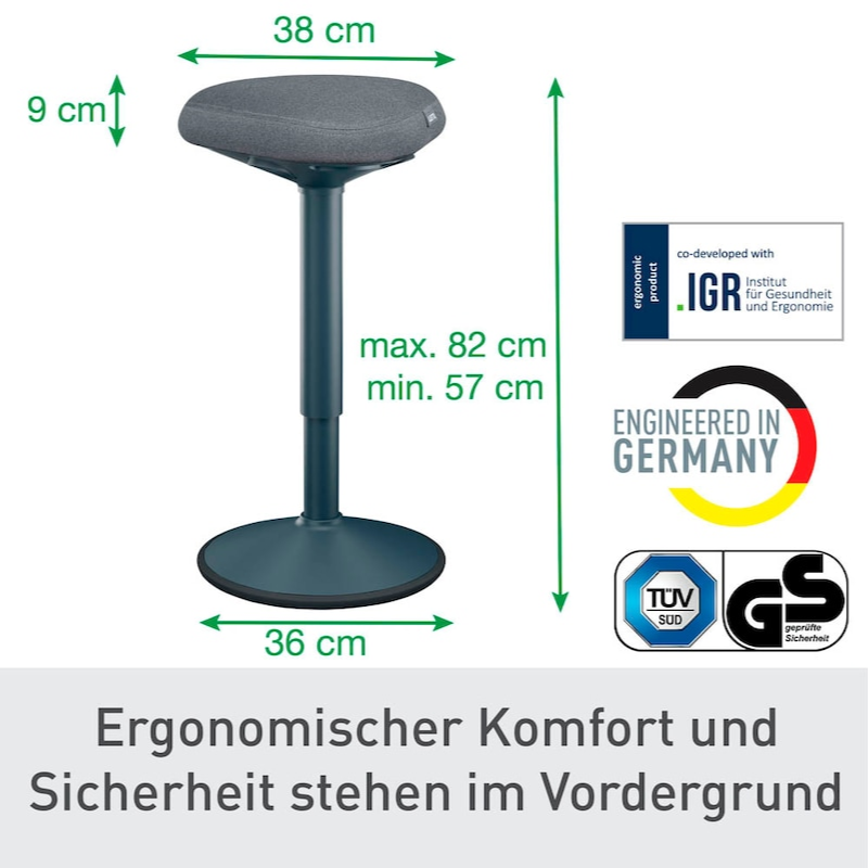LEITZ 6545-89 ERGO ACTIVE STANDING STOOL 57CM- 82CM LEITZ 6545-89 ERGO ACTIVE STANDING STOOL 57CM- 82CM