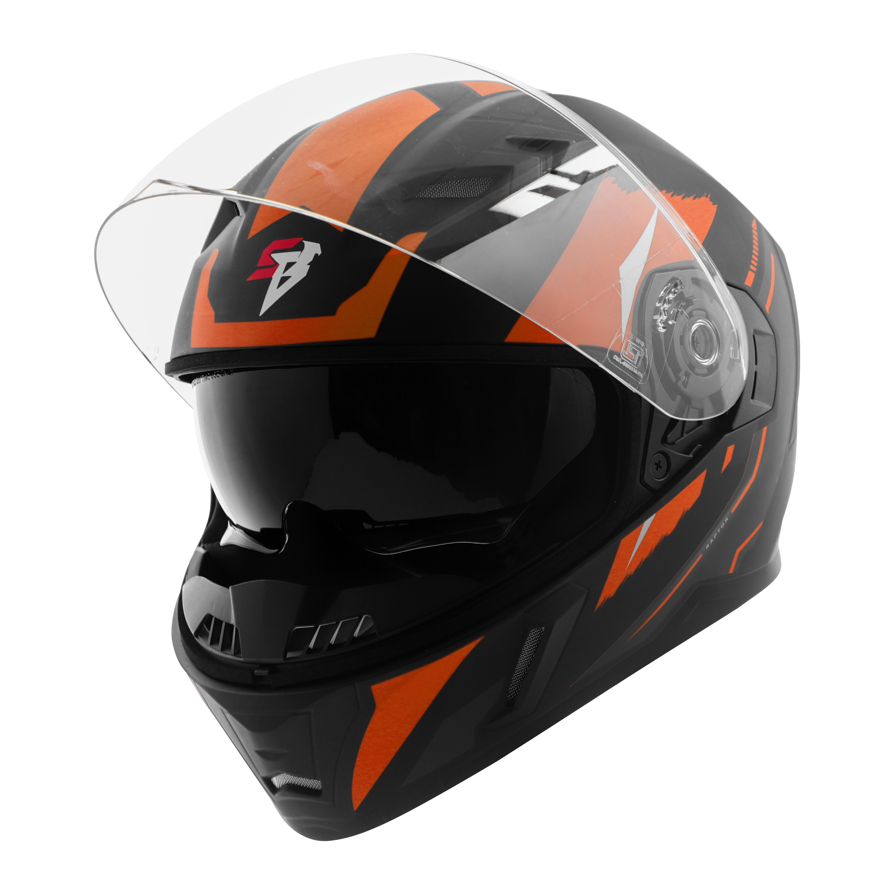 F/F HELMET STEELBIRD SBA-21 ISS AIR MATT BLACK/ORANGE C/V 600 MM HIGH END INTERIOR WITH EXTRA SMOKE VISOR