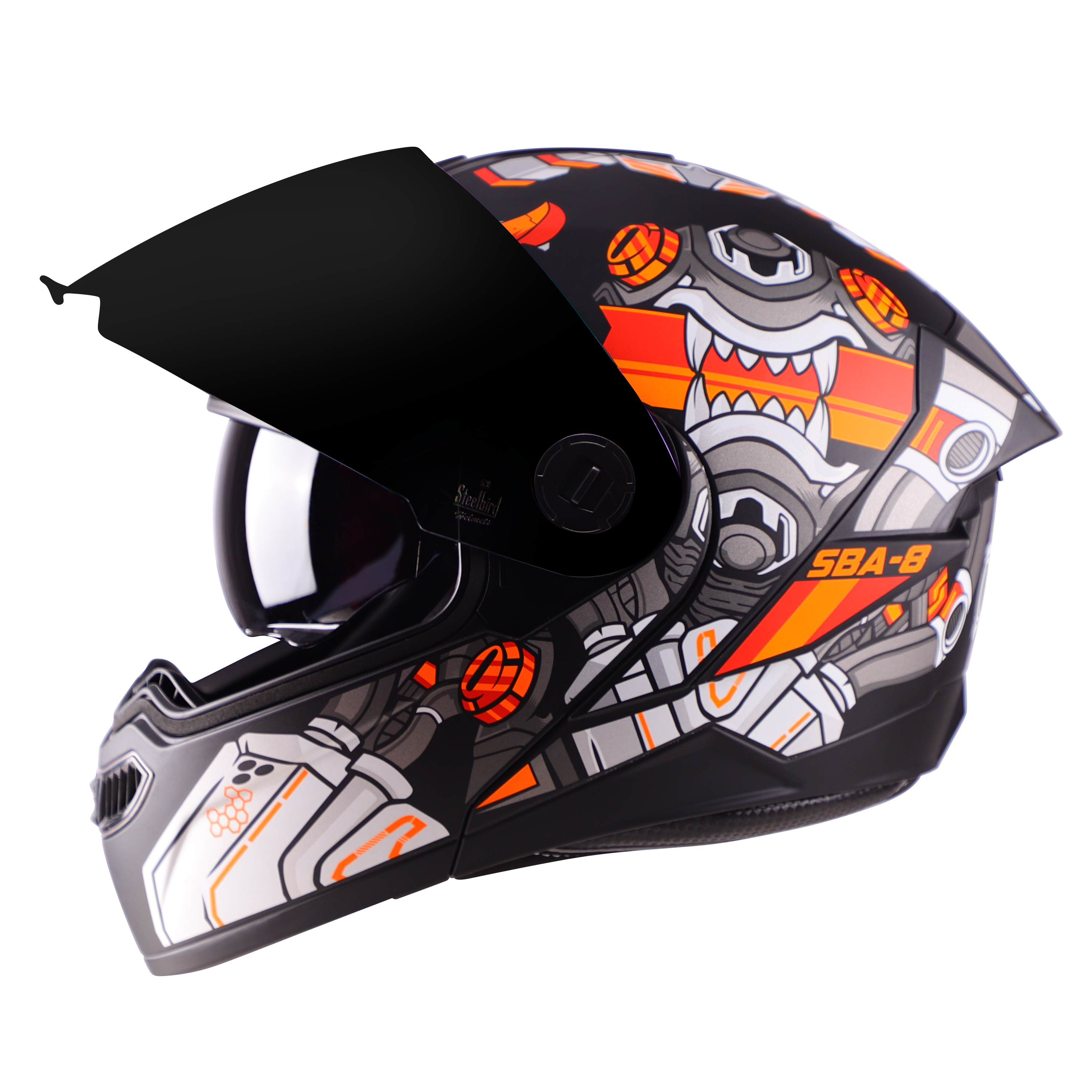 STEELBIRD SBA-8 ISS DIZIMON GLOSSY BLACK/ORANGE C/V 600 MM WITH EXTRA SMOKE VISOR