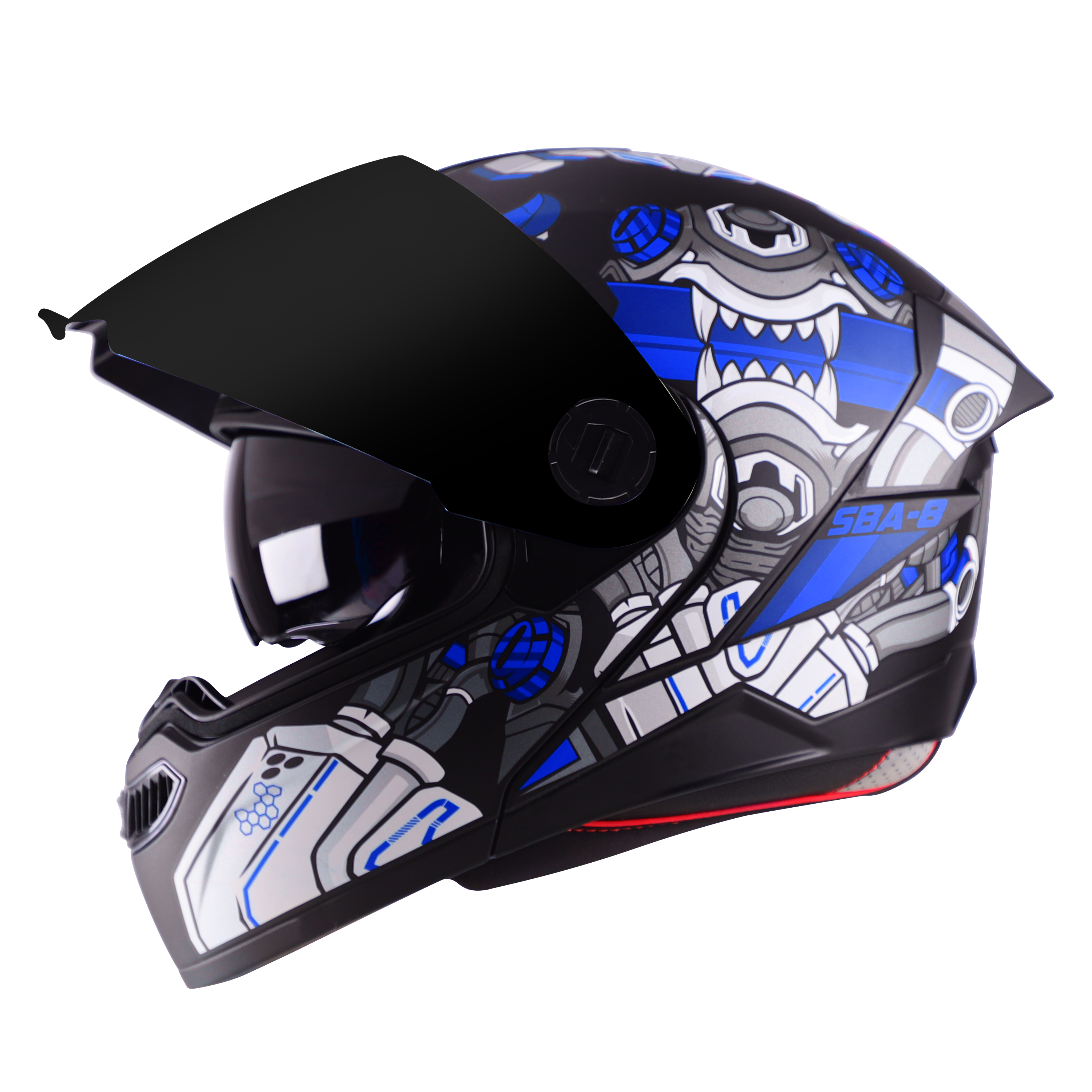 STEELBIRD SBA-8 ISS DIZIMON GLOSSY BLACK/BLUE C/V 600 MM WITH EXTRA SMOKE VISOR