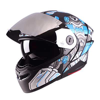 STEELBIRD SBA-8 ISS DIZIMON MATT BLACK/BLUE C/V 600 MM WITH EXTRA SMOKE VISOR