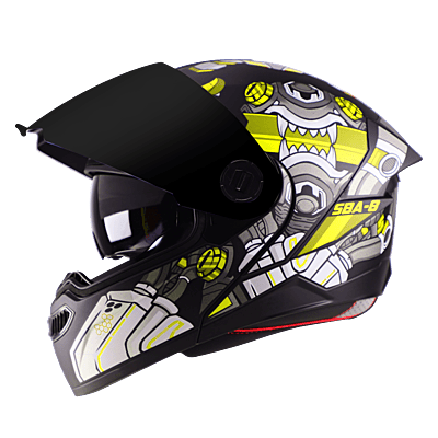 STEELBIRD SBA-8 ISS DIZIMON MATT BLACK/NEON C/V 600 MM WITH EXTRA SMOKE VISOR