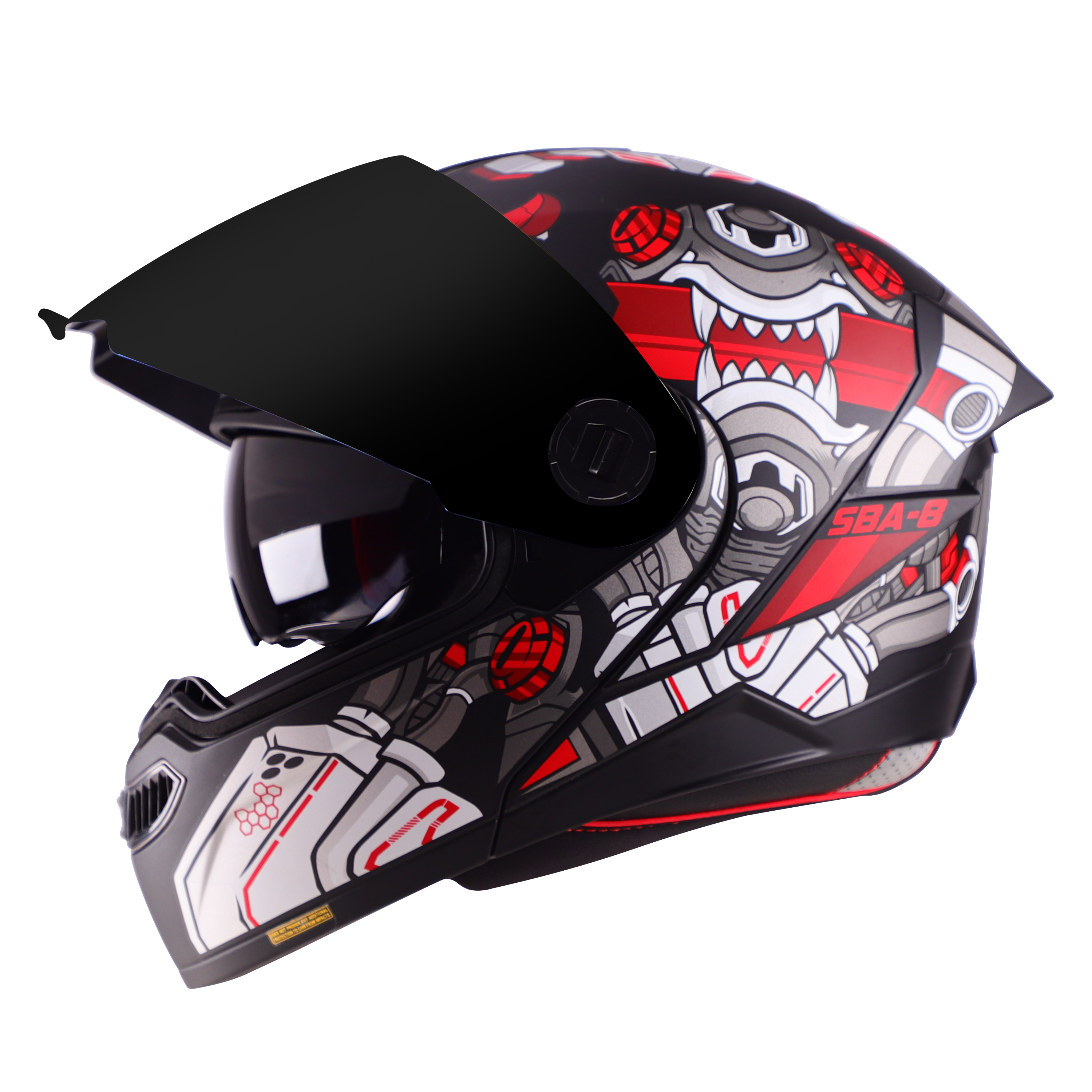 STEELBIRD SBA-8 ISS DIZIMON MATT BLACK/RED C/V 600 MM WITH EXTRA SMOKE VISOR