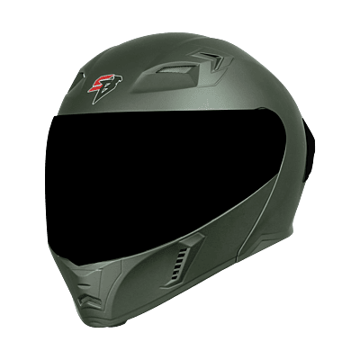 STEELBIRD SBA-20 ISS MATT BATTLE GREEN C/V 600 MM WITH EXTRA SMOKE VISOR, BLACK SPOILER