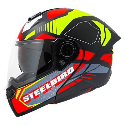 STEELBIRD SBA-8 ISS ZAGGY MATT BLACK RED NEON C/V 600 MM WITH EXTRA SMOKE VISOR