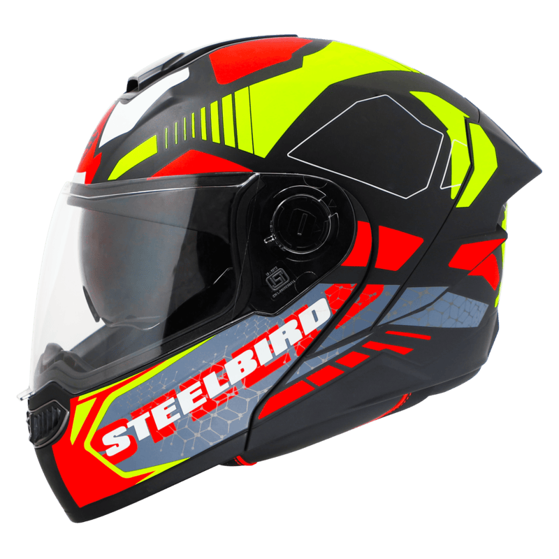 STEELBIRD SBA-8 ISS ZAGGY MATT BLACK RED NEON C/V 600 MM WITH EXTRA SMOKE VISOR
