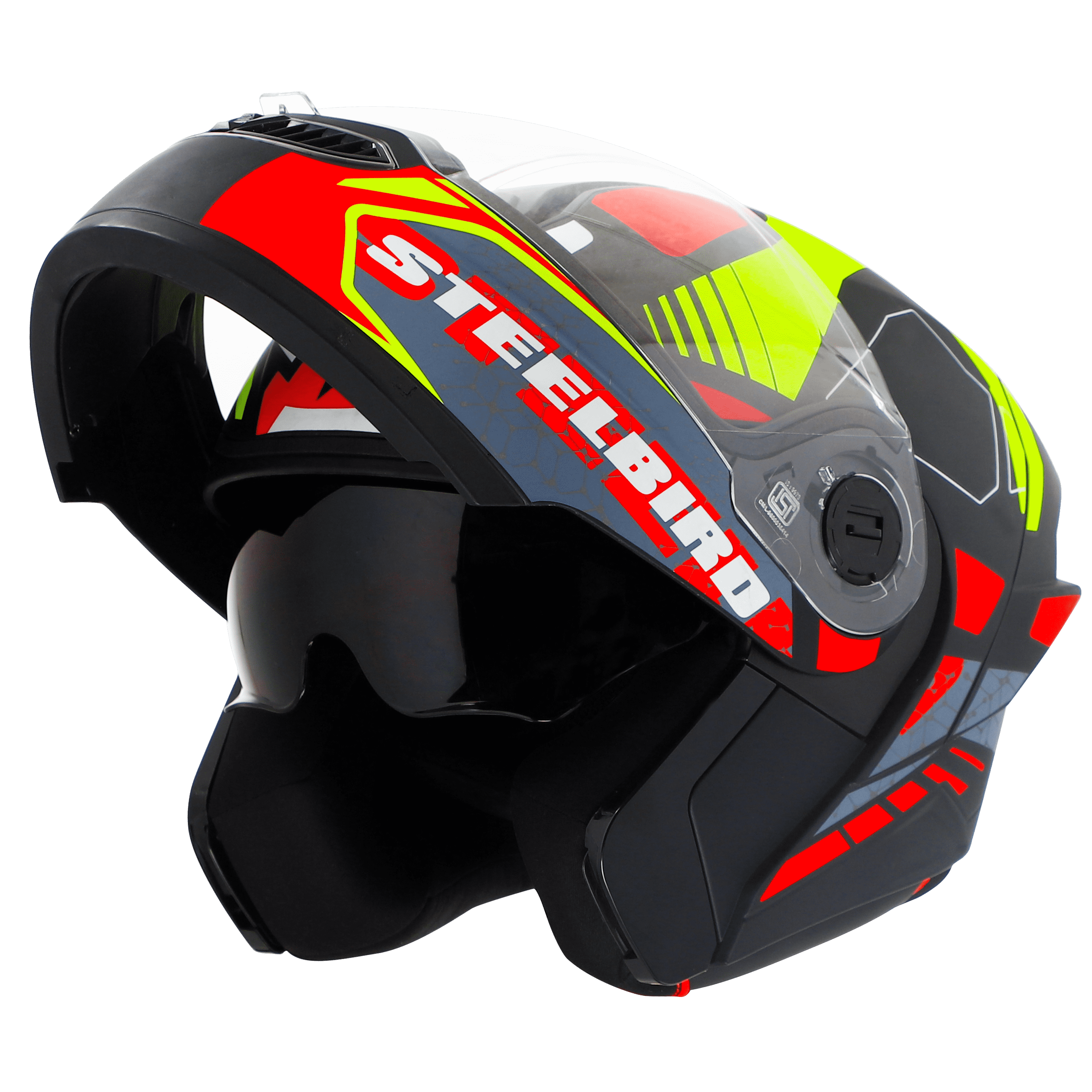 STEELBIRD SBA-8 ISS ZAGGY MATT BLACK RED NEON C/V 580 MM WITH EXTRA RAINBOW VISOR