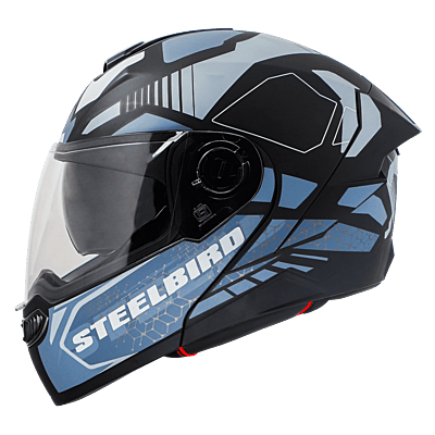 STEELBIRD SBA-8 ISS ZAGGY MATT BLACK CYAN GREY C/V 600 MM WITH EXTRA SMOKE VISOR
