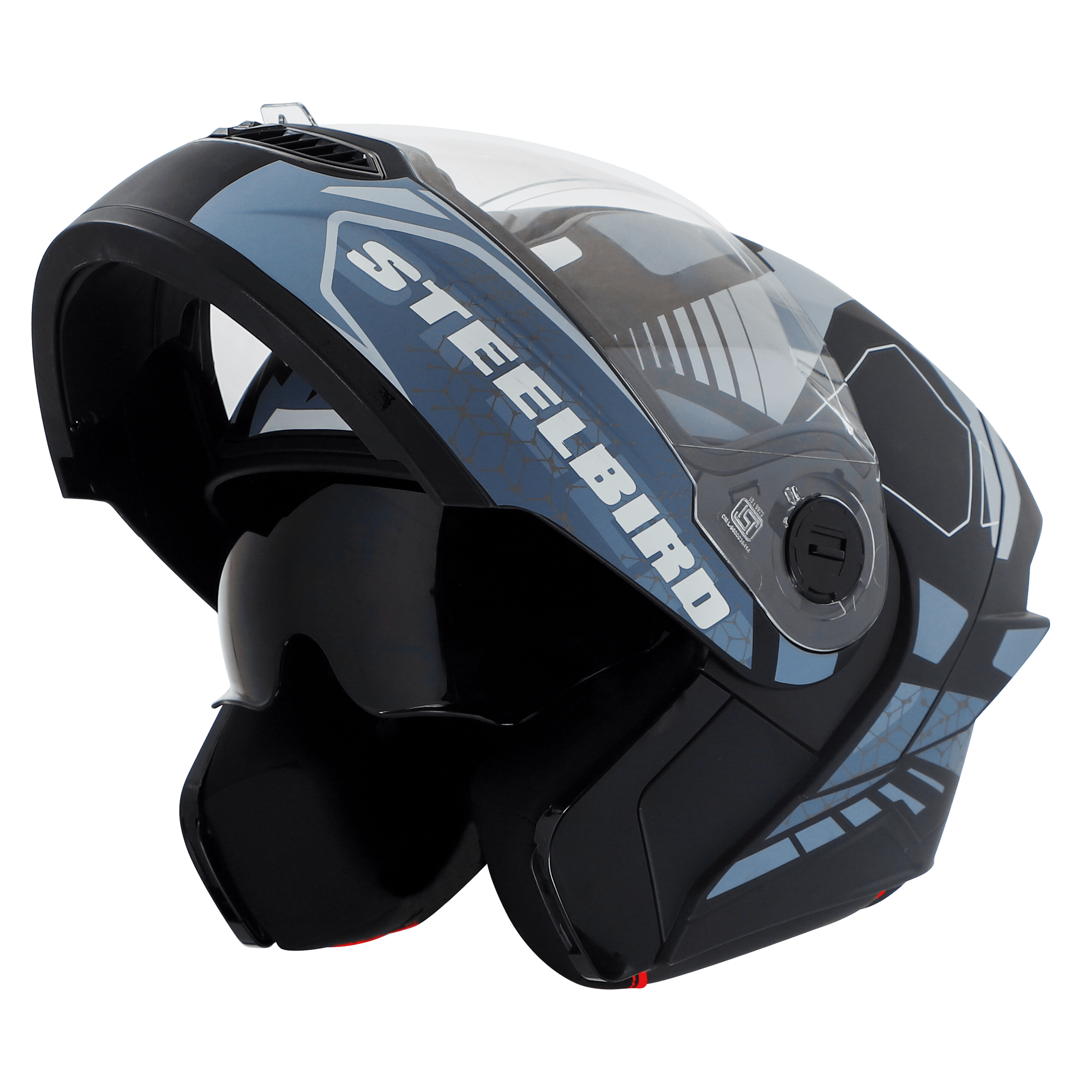 STEELBIRD SBA-8 ISS ZAGGY MATT BLACK CYAN GREY C/V 600 MM WITH EXTRA SMOKE VISOR