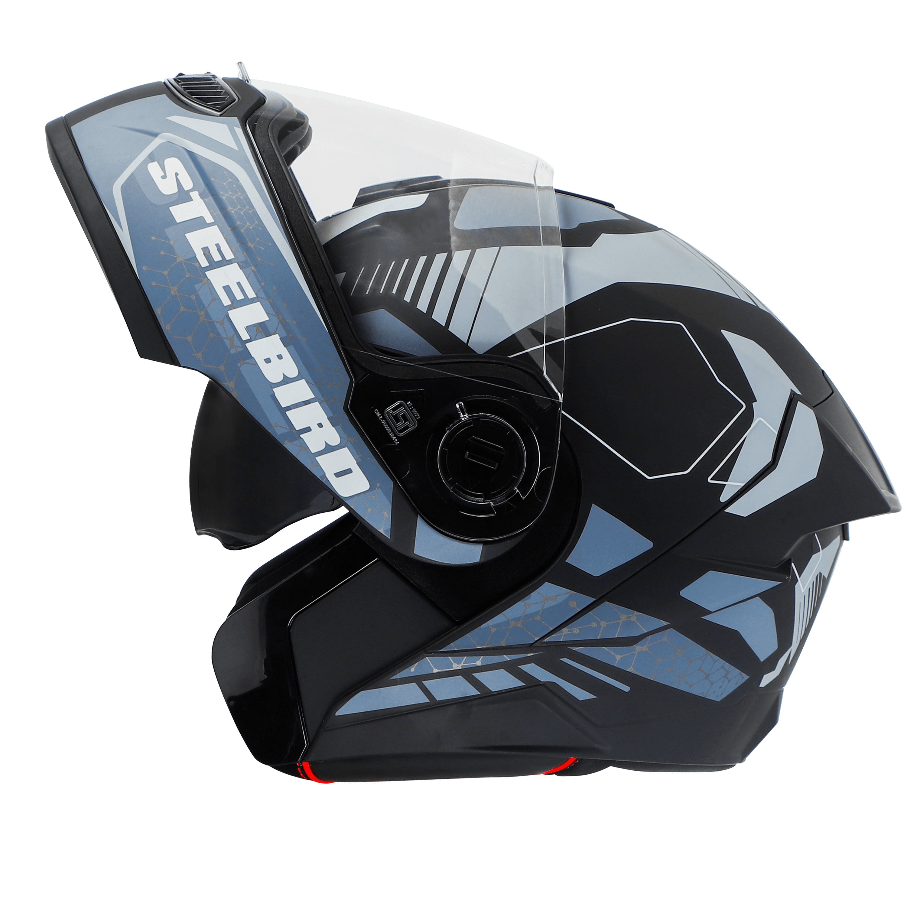 STEELBIRD SBA-8 ISS ZAGGY MATT BLACK CYAN GREY C/V 600 MM WITH EXTRA SMOKE VISOR