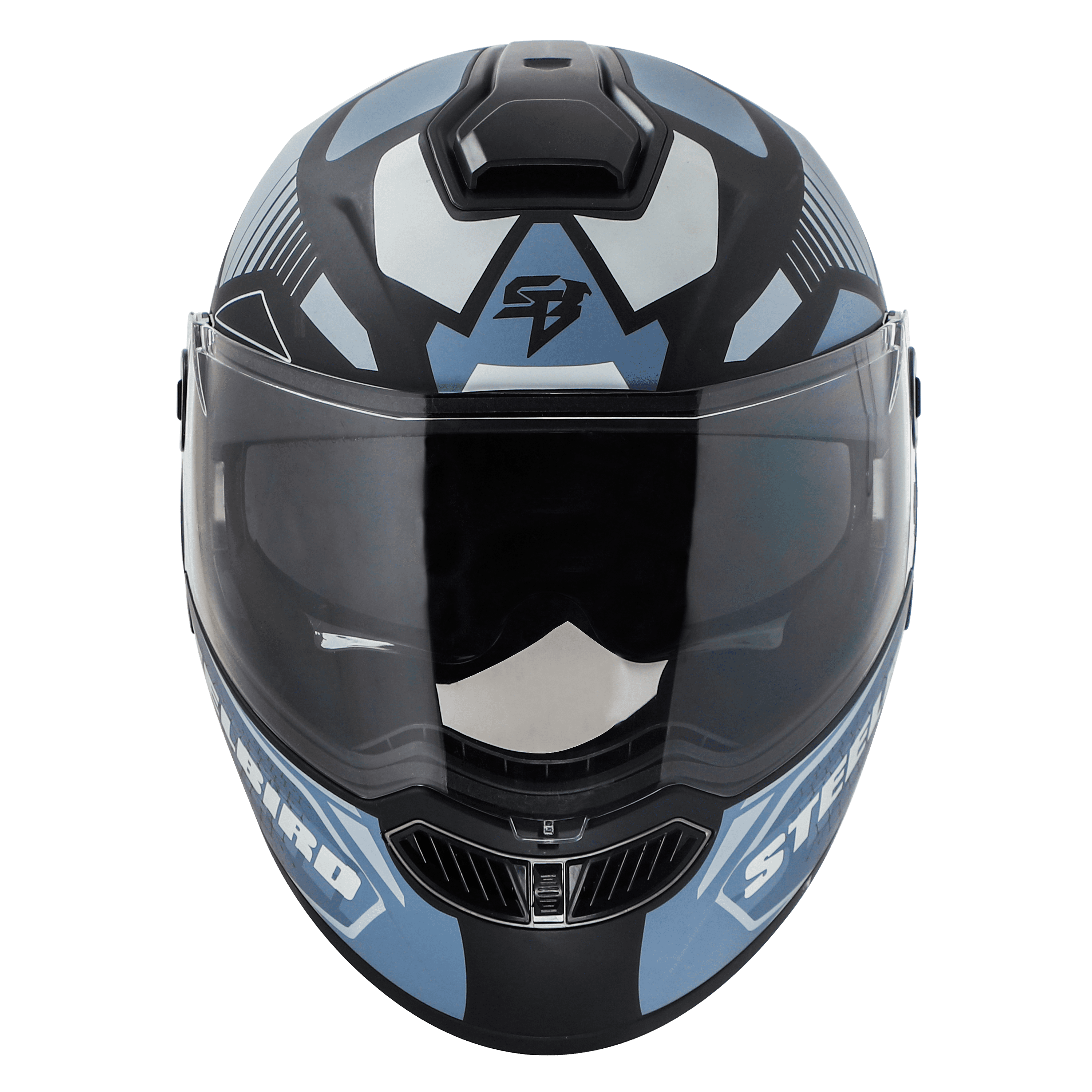 STEELBIRD SBA-8 ISS ZAGGY MATT BLACK CYAN GREY C/V 600 MM WITH EXTRA SMOKE VISOR