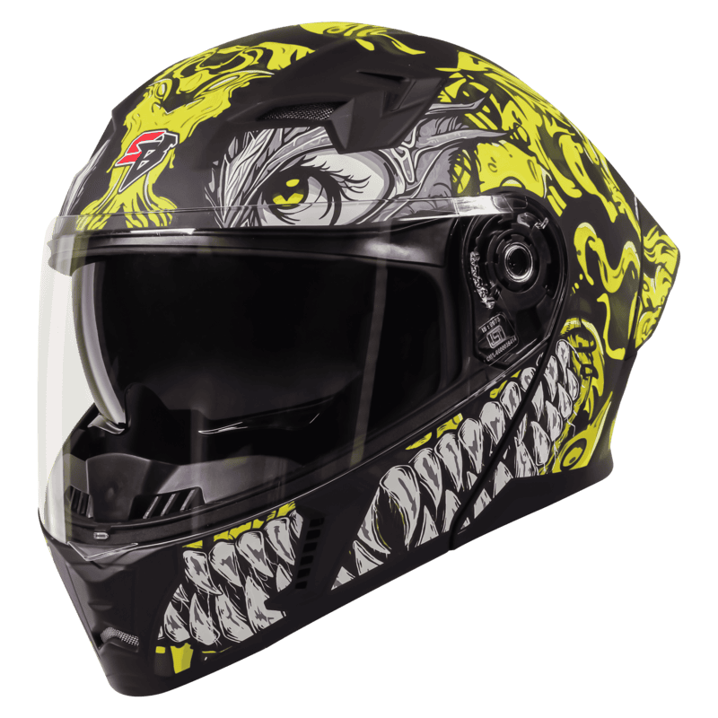 STEELBIRD SBA-20 ISS DRACO GLOSSY BLACK/NEON C/V 600 MM WITH EXTRA SMOKE VISOR