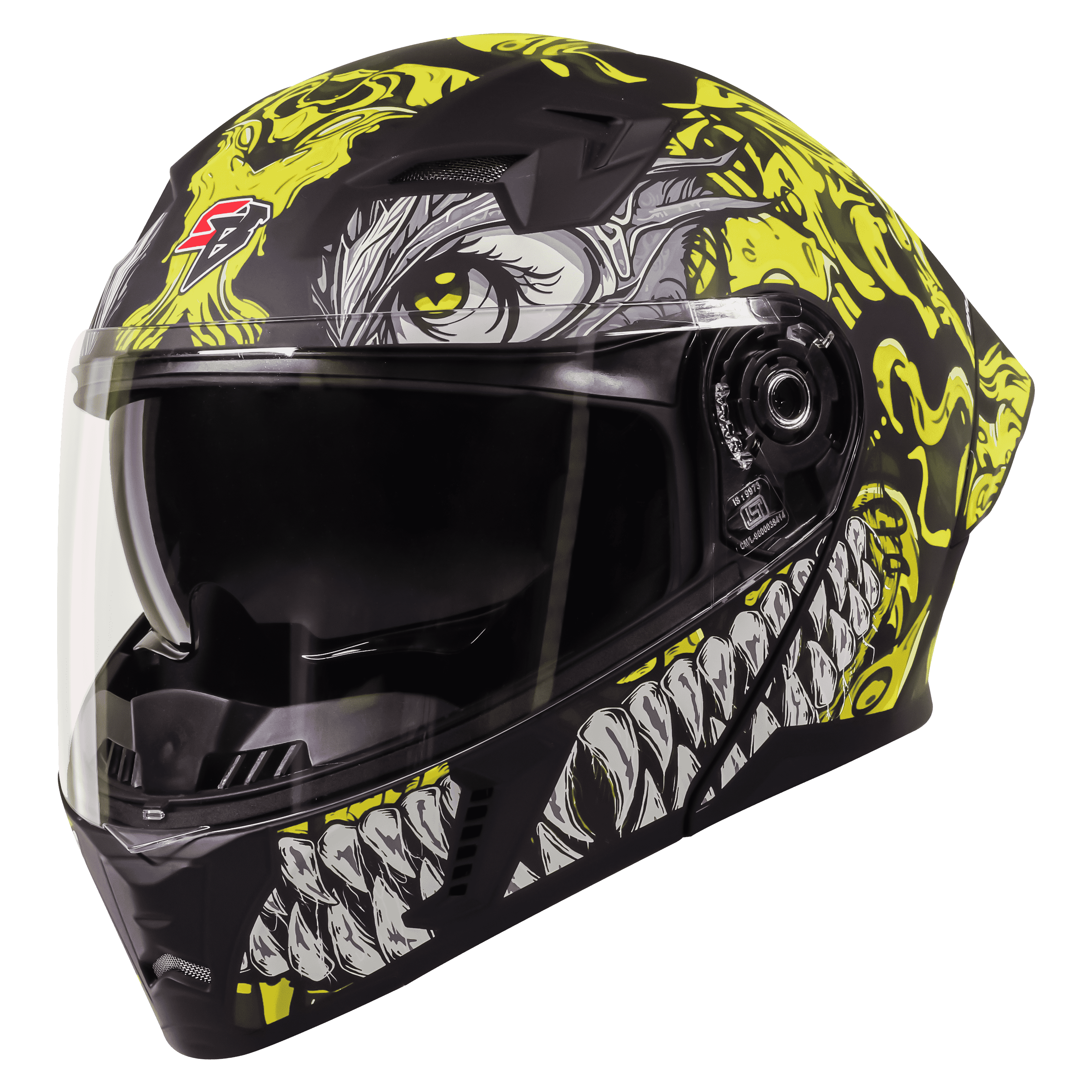 STEELBIRD SBA-20 ISS DRACO GLOSSY BLACK/NEON C/V 580 MM WITH EXTRA SMOKE VISOR