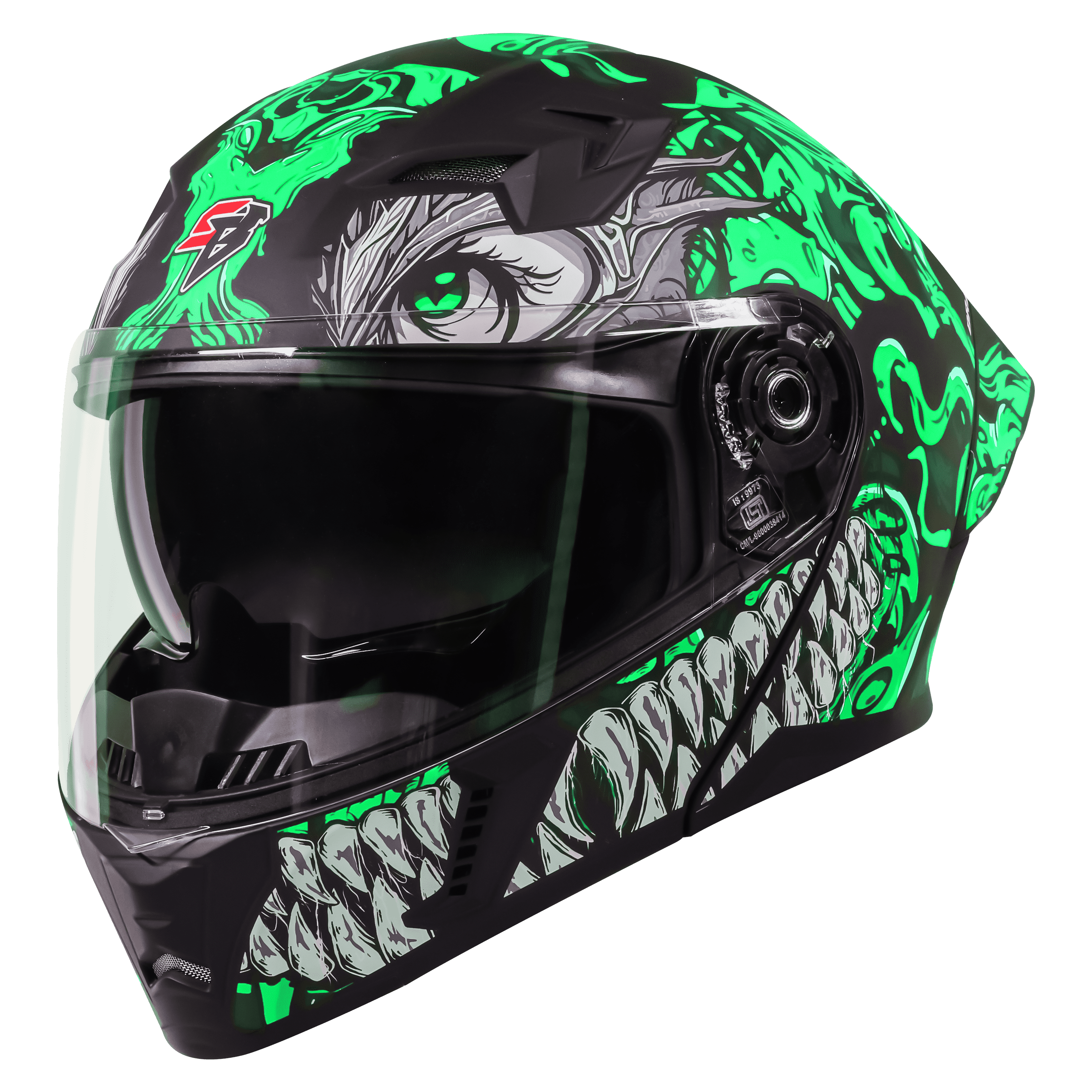 STEELBIRD SBA-20 ISS DRACO MATT BLACK/GREEN C/V 580 MM WITH EXTRA SMOKE VISOR