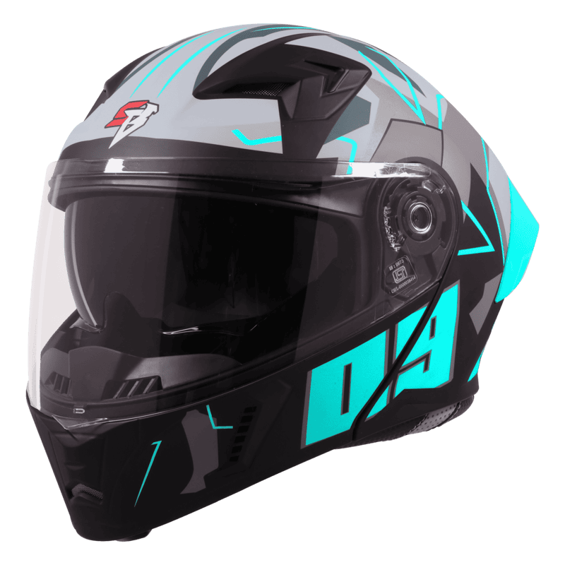 STEELBIRD SBA-20 ISS 09 GLOSSY BLACK/JAZZ BLUE C/V 600 MM WITH EXTRA SMOKE VISOR