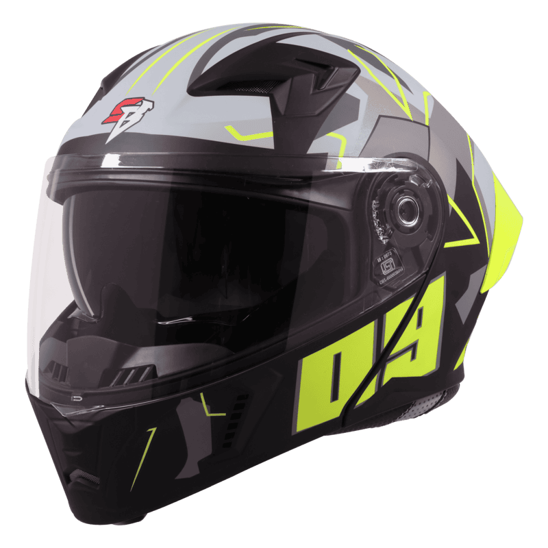 STEELBIRD SBA-20 ISS 09 GLOSSY BLACK/NEON C/V 580 MM WITH EXTRA SMOKE VISOR
