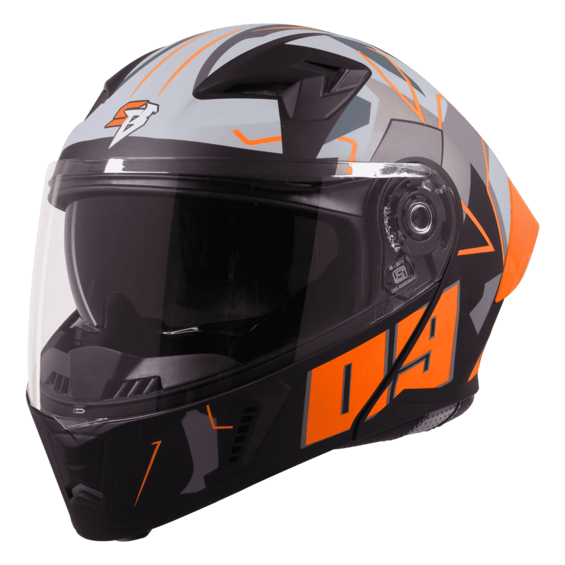 STEELBIRD SBA-20 ISS 09 GLOSSY BLACK/ORANGE C/V 580 MM WITH EXTRA SMOKE VISOR