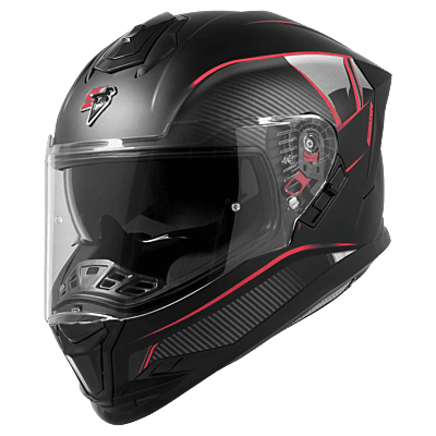 STEELBIRD SBH-57 ISS FIGHTER F1 GLOSSY BLACK/RED C/V 580MM WITH EXTRA SMOKE VISOR