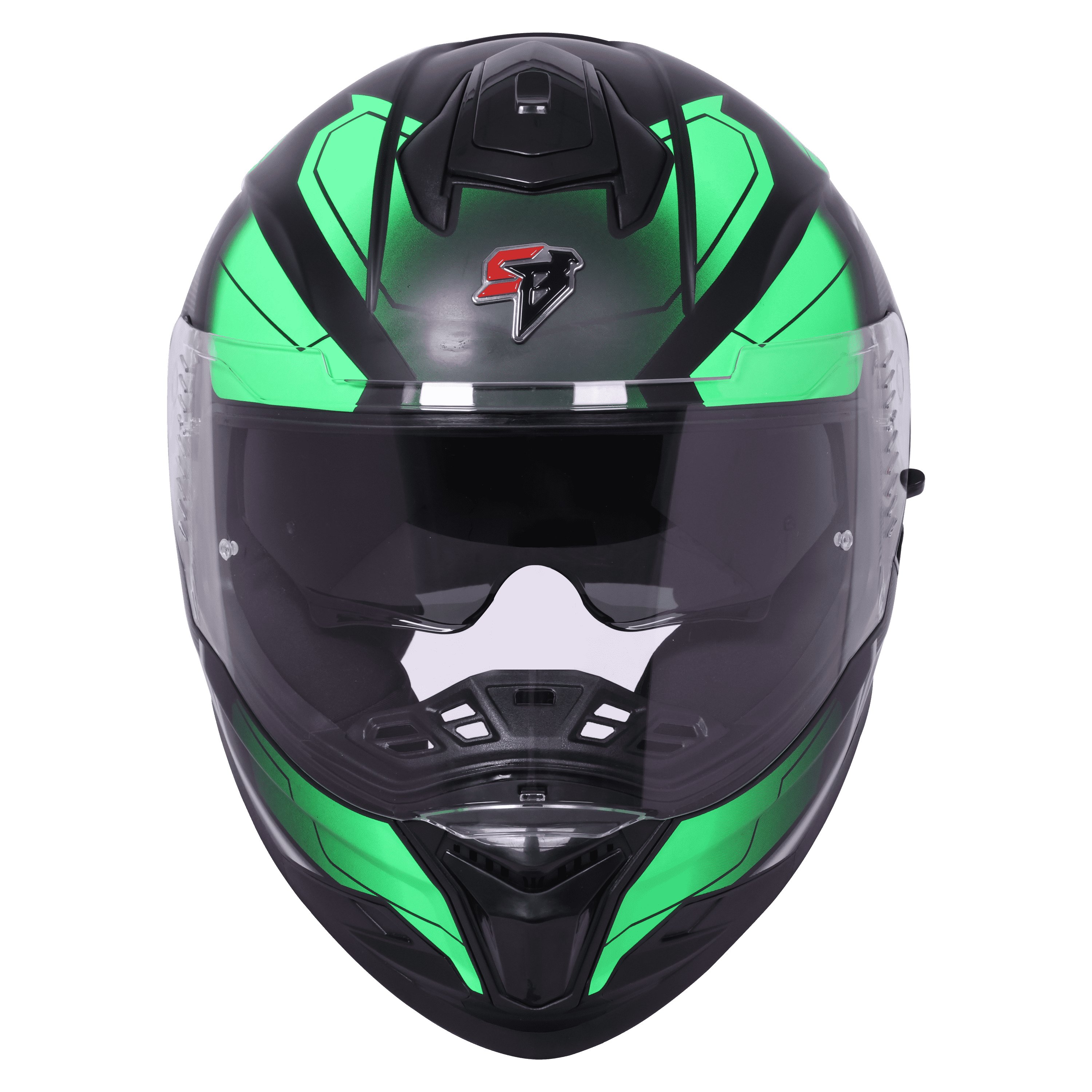 STEELBIRD SBH-57 ISS FIGHTER F3 GLOSSY BLACK/GREEN C/V 580MM WITH EXTRA SMOKE VISOR