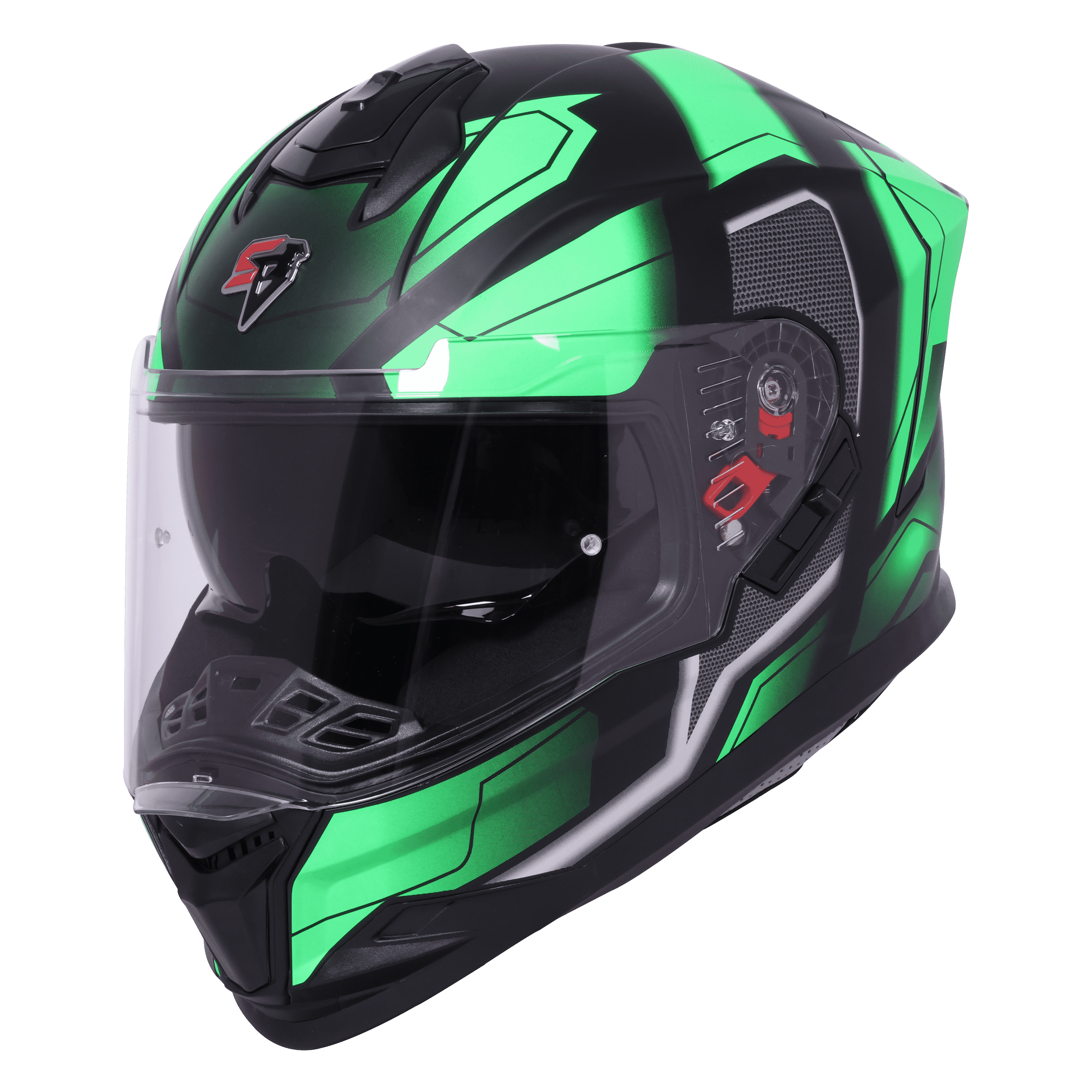 STEELBIRD SBH-57 ISS FIGHTER F3 GLOSSY BLACK/GREEN C/V 580MM WITH EXTRA SMOKE VISOR