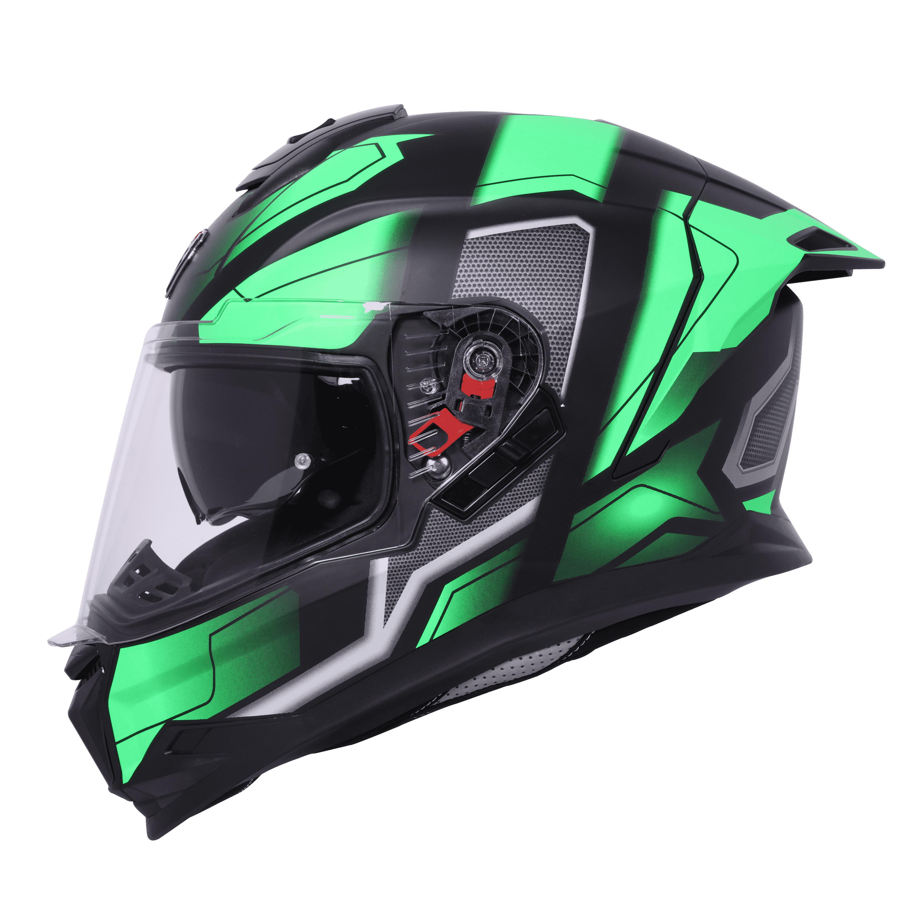 STEELBIRD SBH-57 ISS FIGHTER F3 GLOSSY BLACK/GREEN C/V 580MM WITH EXTRA SMOKE VISOR