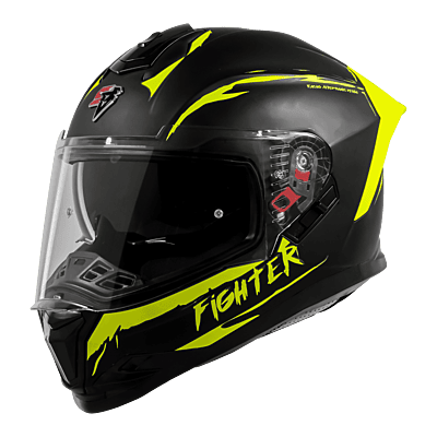 STEELBIRD SBH-57 ISS FIGHTER F2 GLOSSY BLACK/NEON C/V 600MM WITH EXTRA SMOKE VISOR+NEON SPOILER