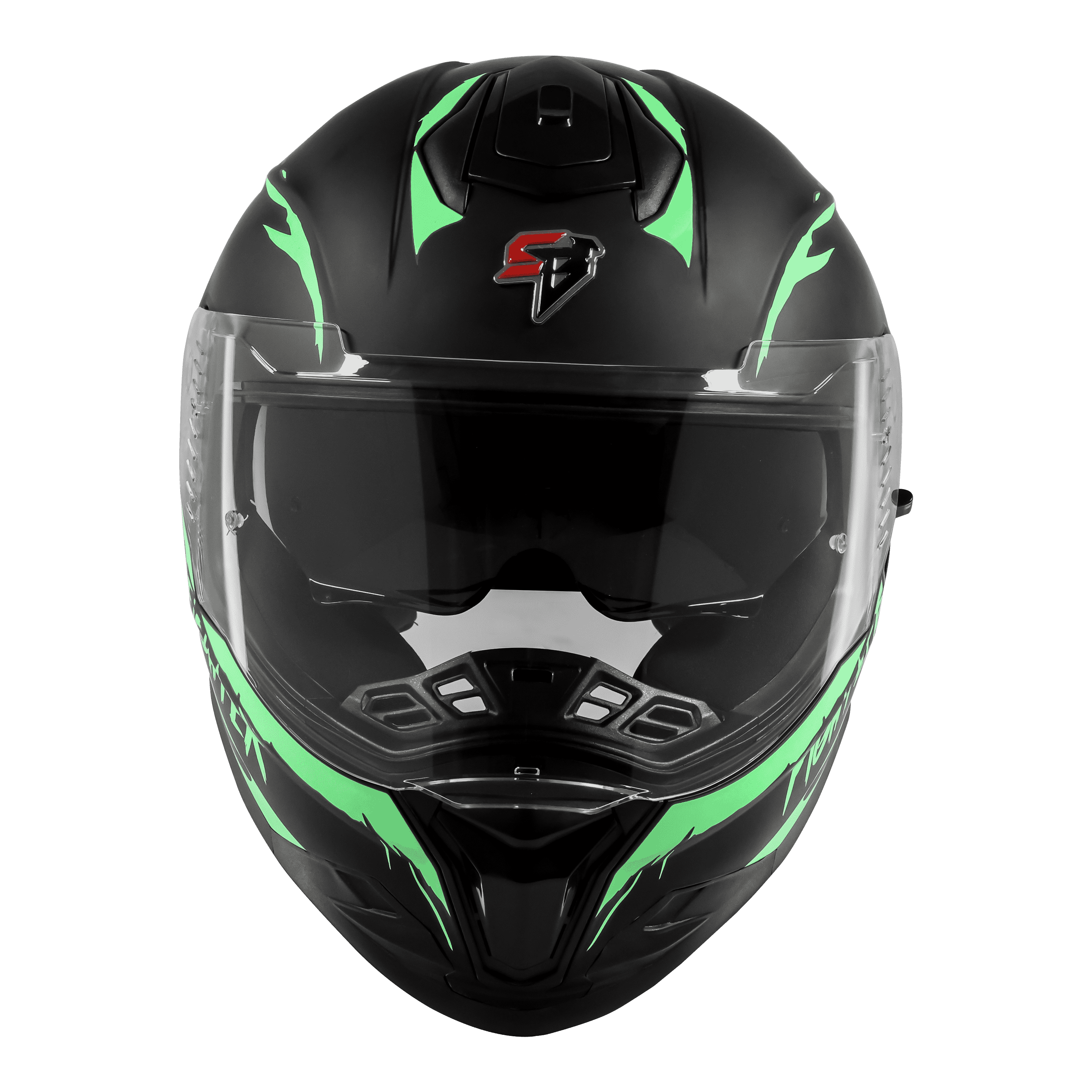 STEELBIRD SBH-57 ISS FIGHTER F2 GLOSSY BLACK/GREEN C/V 620MM WITH EXTRA SMOKE VISOR+GREEN SPOILER