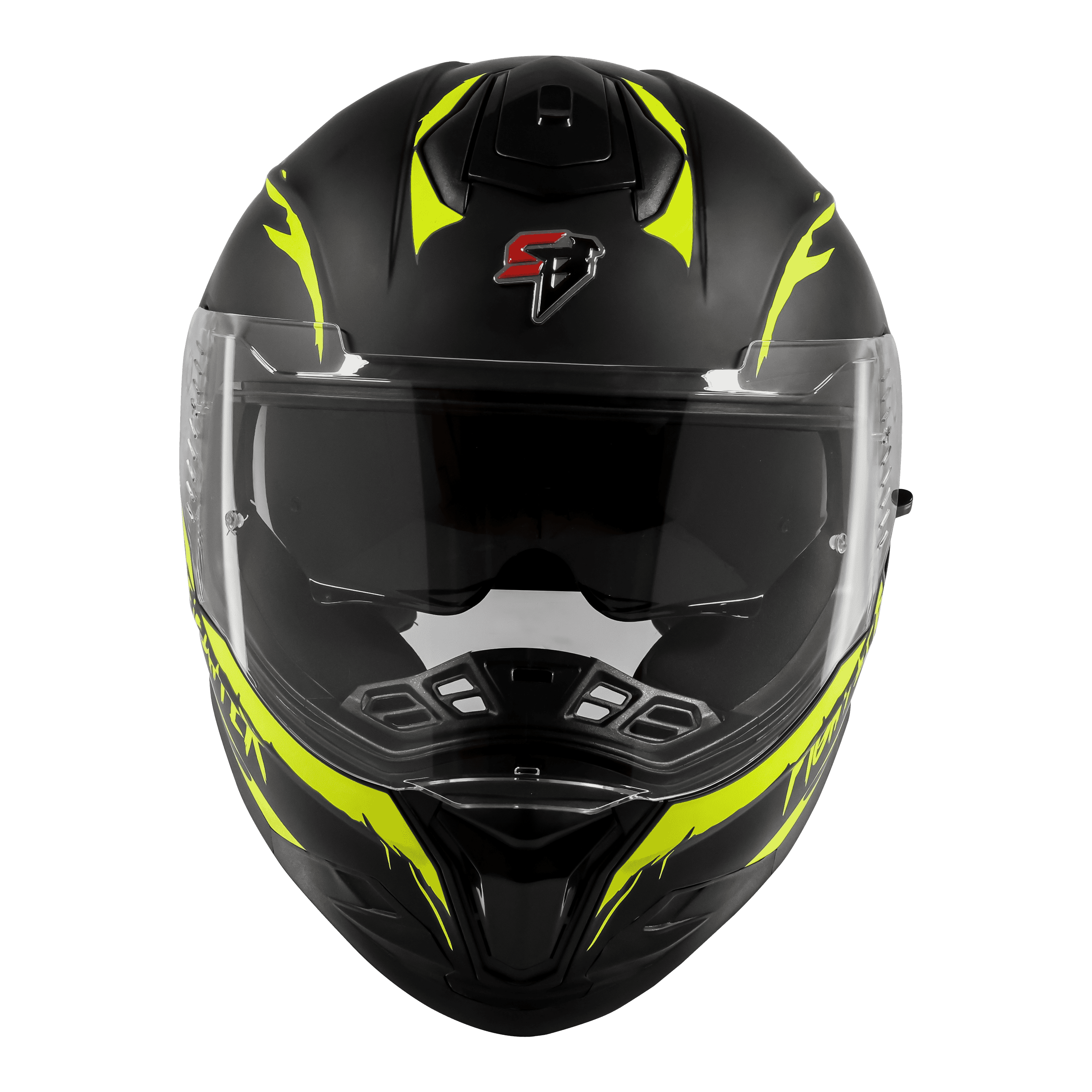 STEELBIRD SBH-57 ISS FIGHTER F2 GLOSSY BLACK/NEON C/V 600MM WITH EXTRA SMOKE VISOR+NEON SPOILER