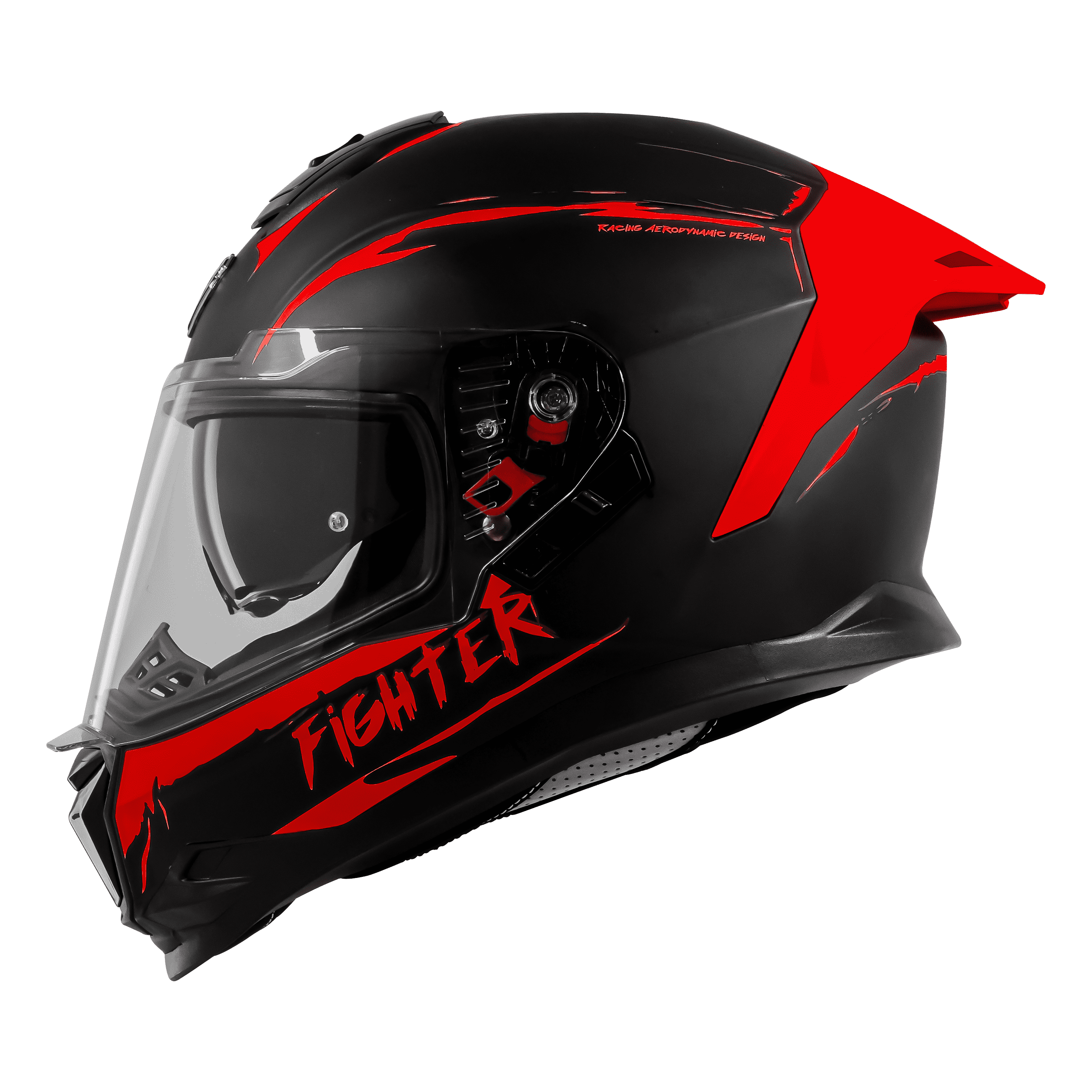 STEELBIRD SBH-57 ISS FIGHTER F2 MATT BLACK/RED C/V 580MM WITH EXTRA SMOKE VISOR+RED SPOILER