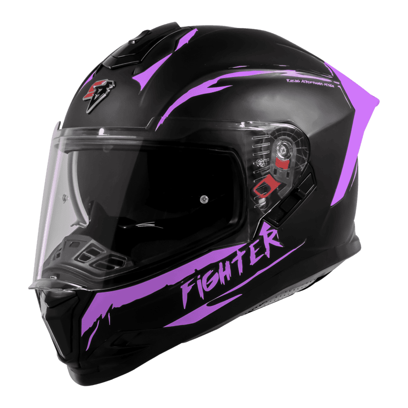 STEELBIRD SBH-57 ISS FIGHTER F2 MATT BLACK/PURPLE C/V 580MM WITH EXTRA SMOKE VISOR+PURPLE SPOILER