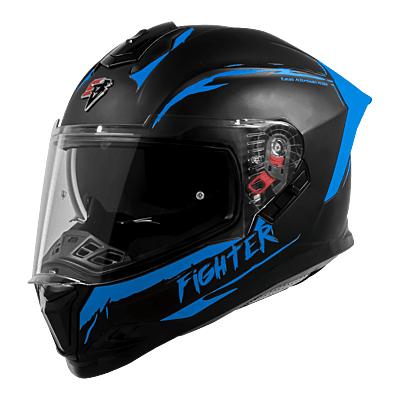 STEELBIRD SBH-57 ISS FIGHTER F2 MATT BLACK/BLUE C/V 580MM WITH EXTRA SMOKE VISOR+BLUE SPOILER