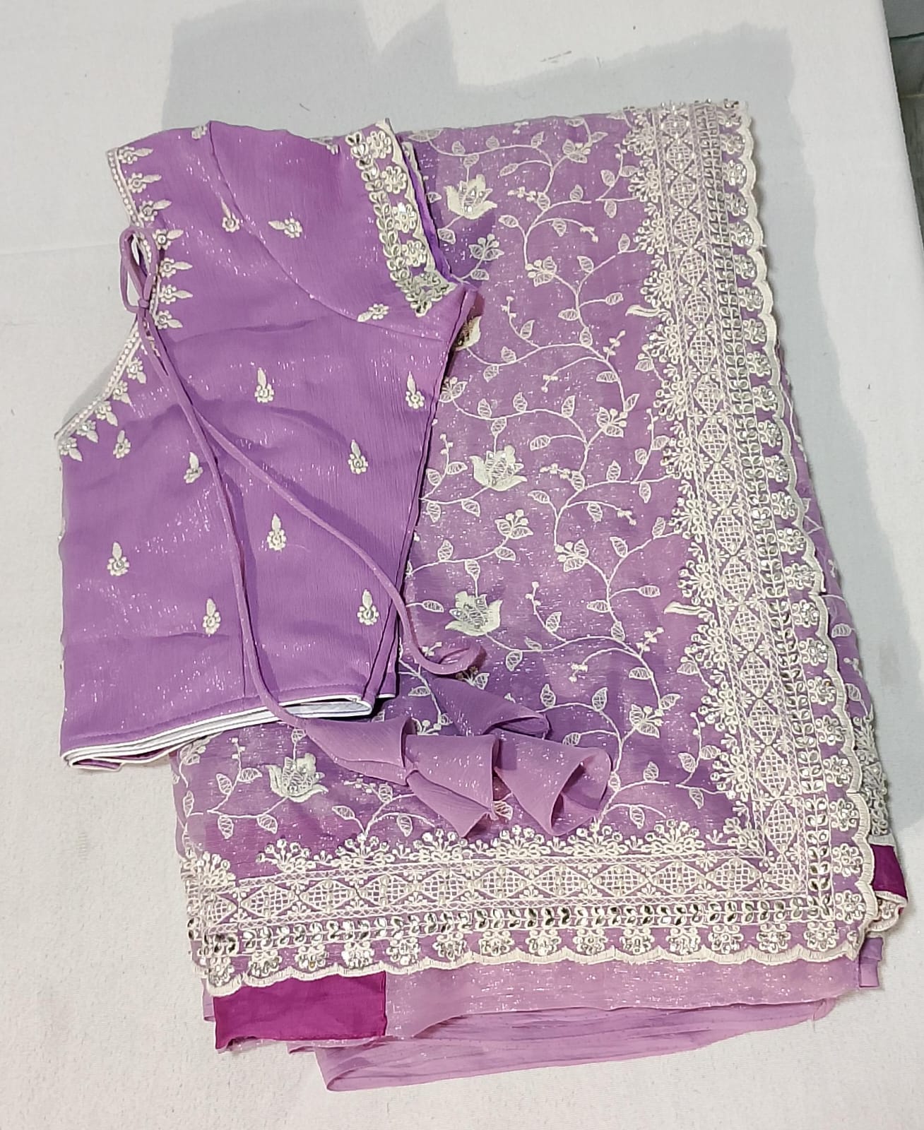 C187: Ready To Ship Beautiful Chikankari Work Saree With Stitched Blouse