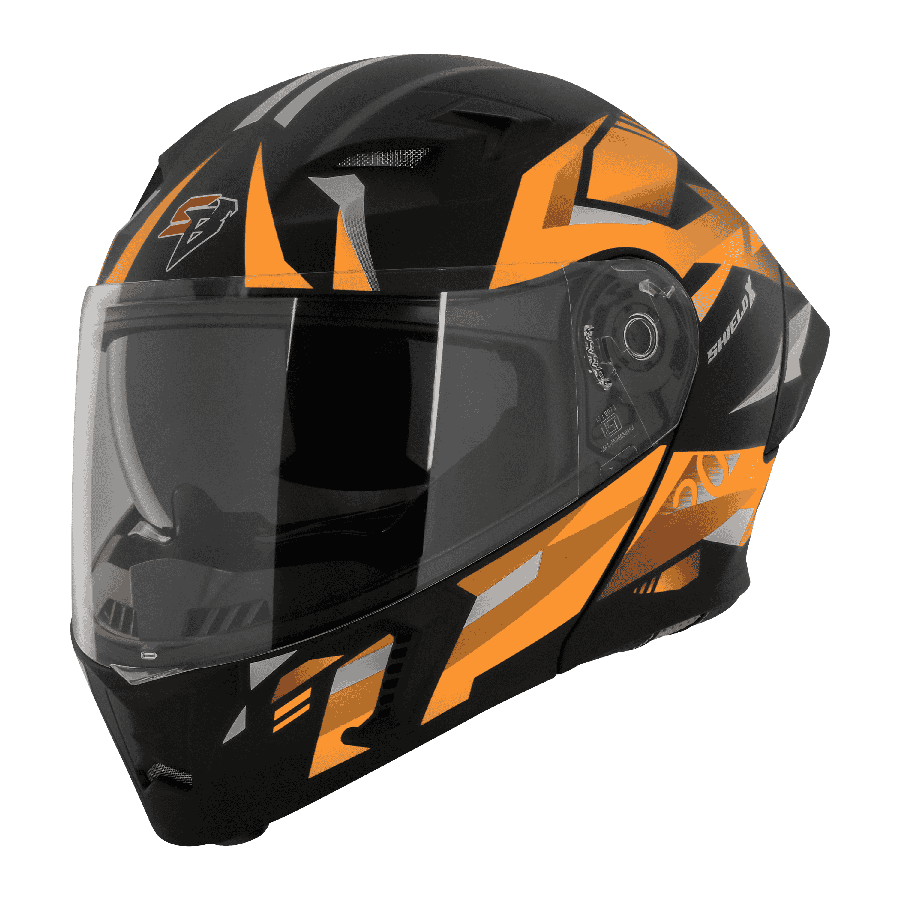 STEELBIRD SBA-20 ISS SHIELD X GLOSSY BLACK/ORANGE C/V 600 MM WITH EXTRA SMOKE VISOR
