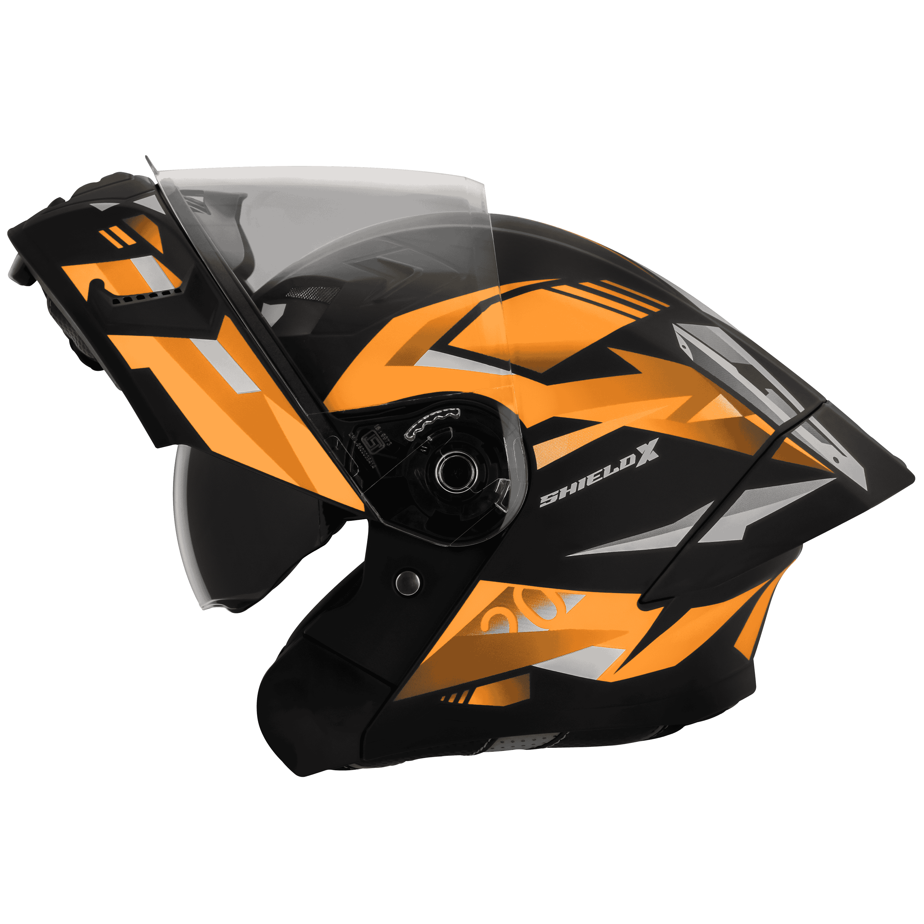 STEELBIRD SBA-20 ISS SHIELD X GLOSSY BLACK/ORANGE C/V 580 MM WITH EXTRA SMOKE VISOR