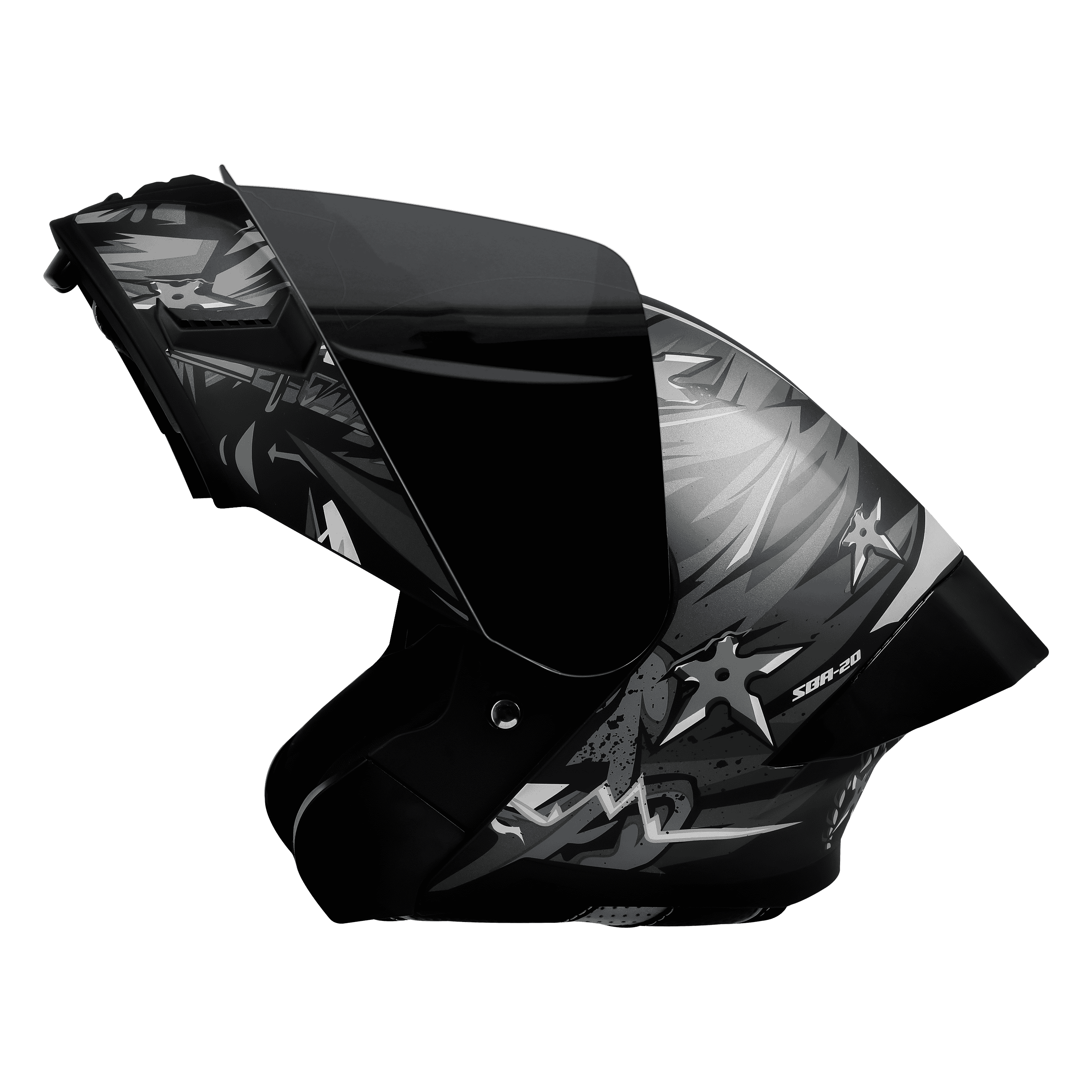 STEELBIRD SBA-20 ISS DARK WARRIOR MATT BLACK/GREY C/V 580 MM WITH EXTRA SMOKE VISOR, BLACK SPOILER