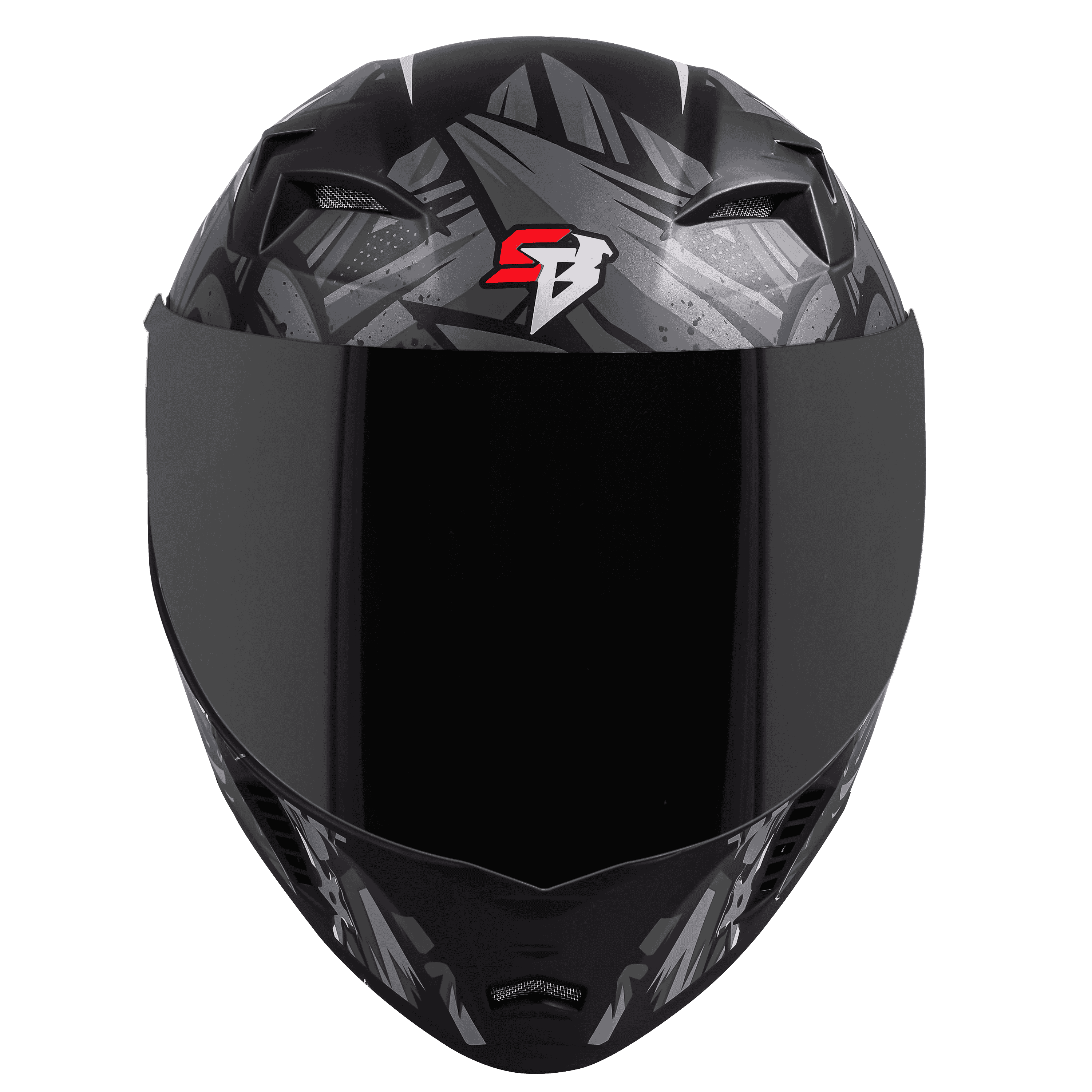 STEELBIRD SBA-20 ISS DARK WARRIOR MATT BLACK/GREY C/V 580 MM WITH EXTRA SMOKE VISOR, BLACK SPOILER